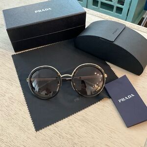 Prada Gold and Black Round Sunglasses